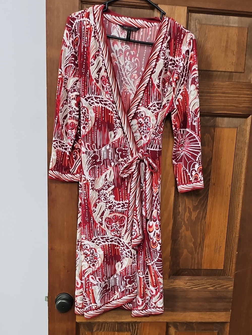 BCBGMaxAzria Red & Cream Printed Wrap Dress